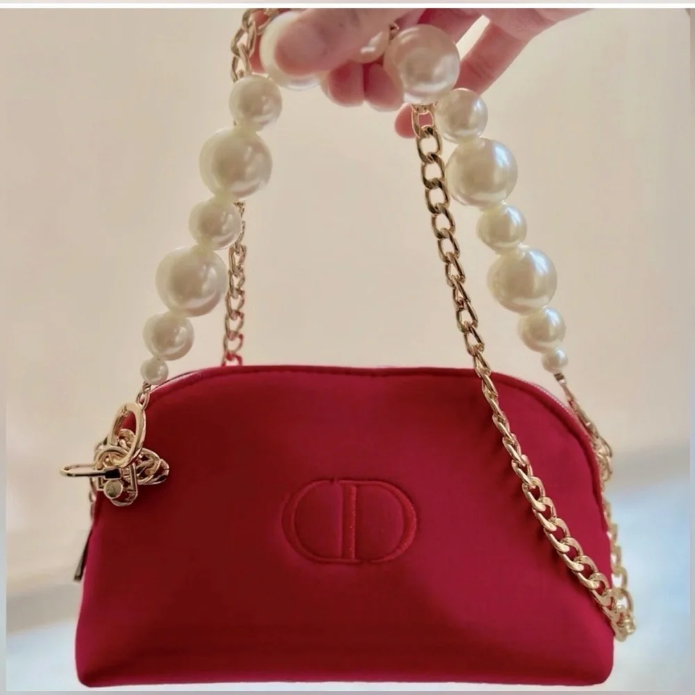 NWOT Christian Dior beauty bag/pouch with pearl chain and gold-tone chain - Picture 1 of 5
